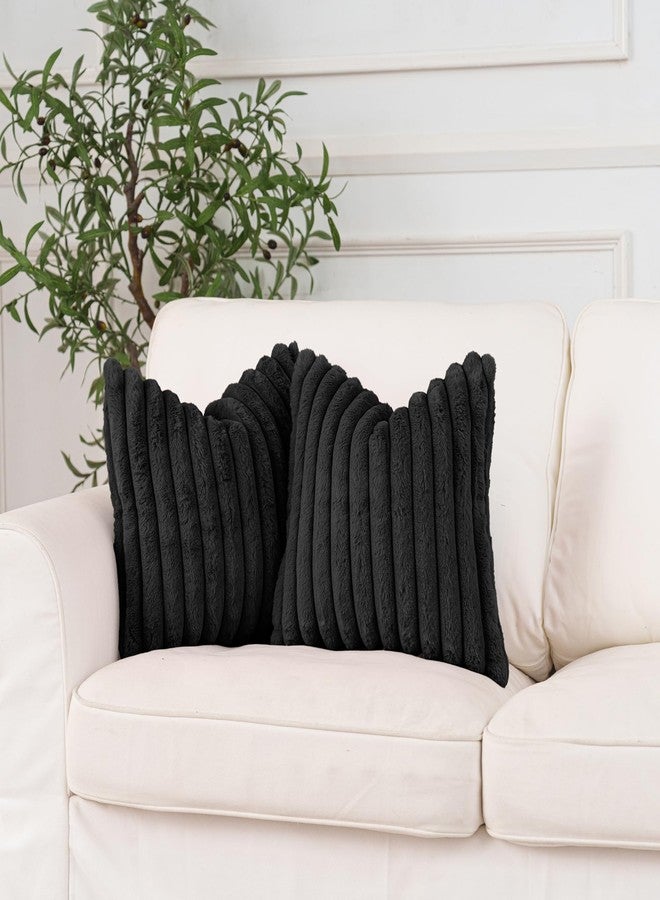 NiNi ALL Faux Fur Plush Throw Pillow Covers Black 18x18 Inch Set of 2 Decorative Soft Plush Striped Couch Pillow Cover for Sofa Cushion Cases for Couch Bed Home Decor - Image 2