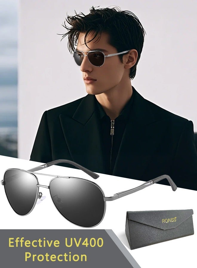 roaiss Men's Aviator Polarized Sunglasses UV400 Protection Sun Glasses with Alloy Frame Fashion Anti-Glare Sun Shades for Men Driving Fishing Traveling - Image 1