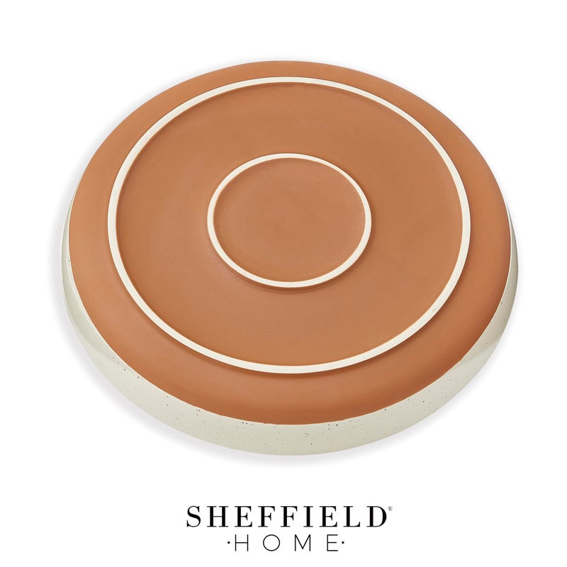 Sheffield Home Stoneware Pasta Bowls Set of 4 - 35oz Flat Salad Bowl & Plates for Dinner, Microwave, Oven & Dishwasher Safe - Durable for Everyday Use and Special Occasions - Assorted Neutrals - Image 5