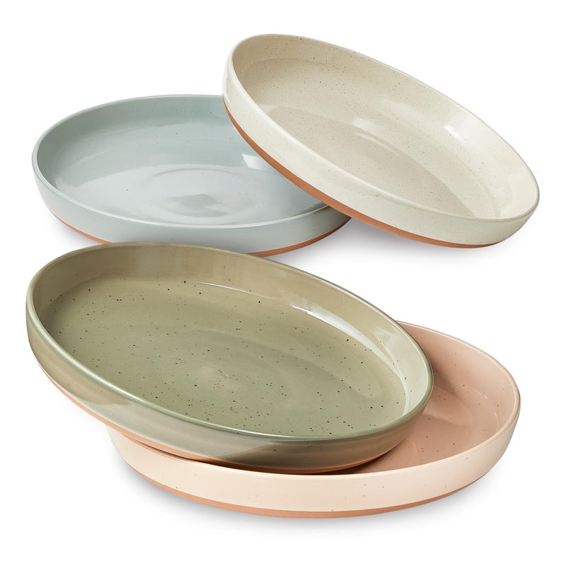 Sheffield Home Stoneware Pasta Bowls Set of 4 - 35oz Flat Salad Bowl & Plates for Dinner, Microwave, Oven & Dishwasher Safe - Durable for Everyday Use and Special Occasions - Assorted Neutrals - Image 1