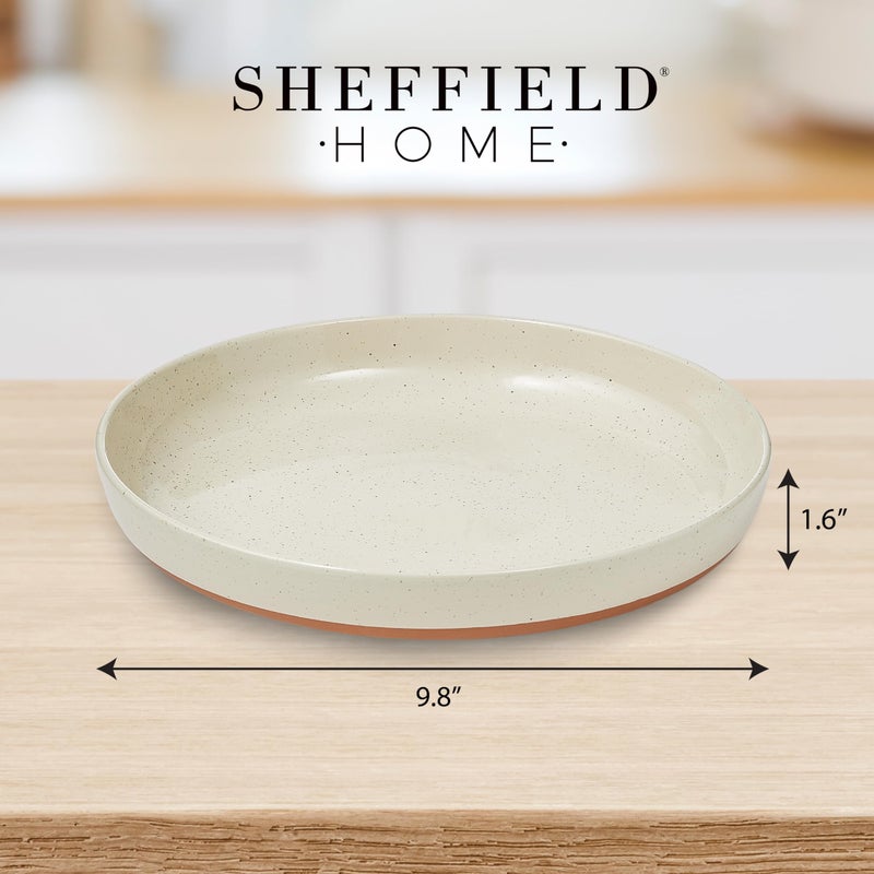 Sheffield Home Stoneware Pasta Bowls Set of 4 - 35oz Flat Salad Bowl & Plates for Dinner, Microwave, Oven & Dishwasher Safe - Durable for Everyday Use and Special Occasions - Assorted Neutrals - Image 4