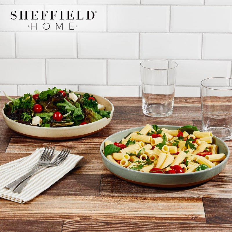 Sheffield Home Stoneware Pasta Bowls Set of 4 - 35oz Flat Salad Bowl & Plates for Dinner, Microwave, Oven & Dishwasher Safe - Durable for Everyday Use and Special Occasions - Assorted Neutrals - Image 2