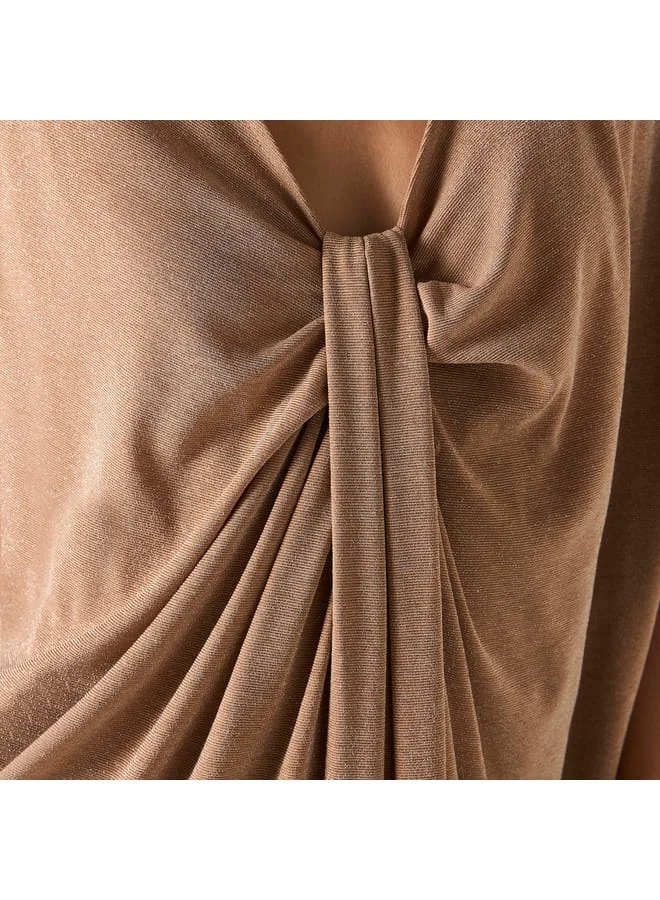 Iconic Iconic Textured Kaftan Dress with V-neck and Drape Detail