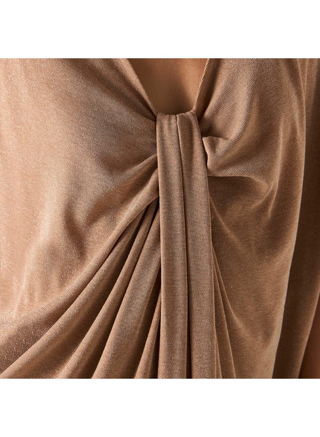Iconic Iconic Textured Kaftan Dress with V-neck and Drape Detail - Image 4