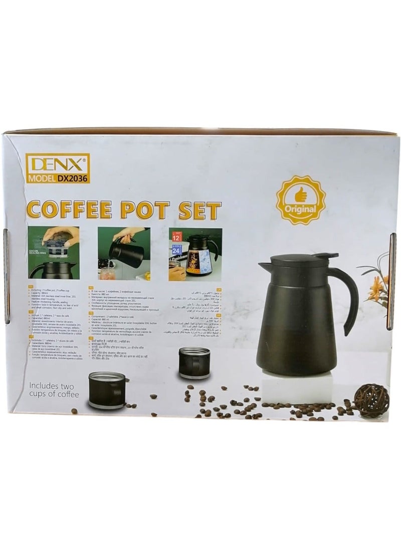 Denx Thermos for coffee and tea, with a capacity of 880 ml, equipped with two additional cups for serving, black color - Image 5