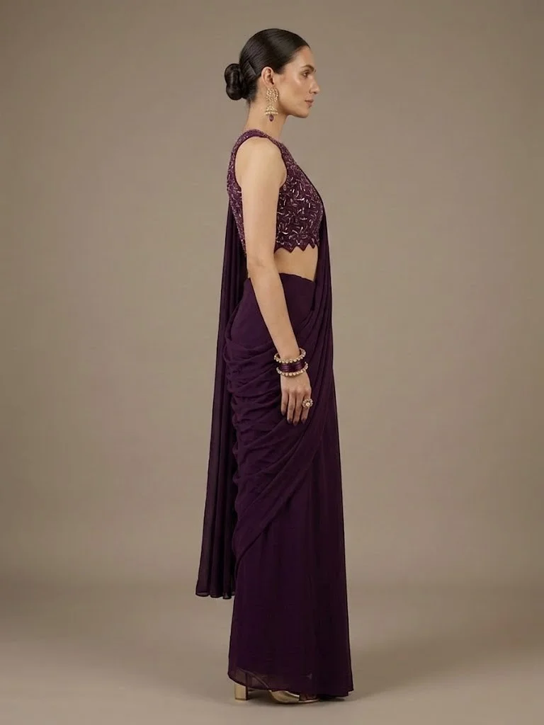 VINY Purple Embroidered Saree Set – Women's Indian Ethnic Wear