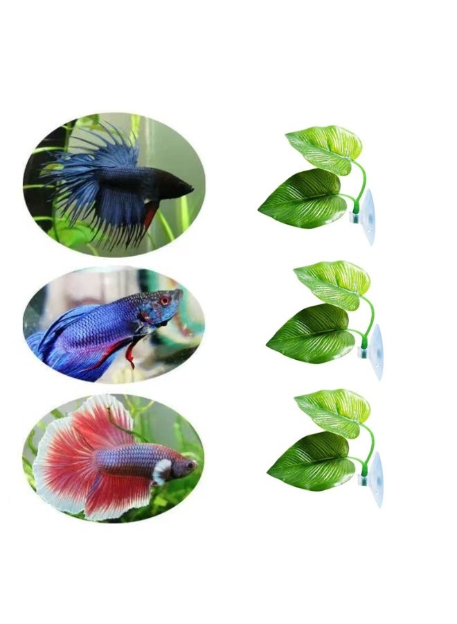 Betta Fish Leaf Hammock Aquarium Decoration, 3-Piece Simulation Plant Set for Resting - Image 1
