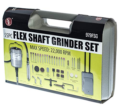 SE Flex Shaft Grinder, Powerful Rotary Tool Kit, Foot Pedal Control, Drilling, Polishing, Carving Multi-function Metalworking Tools, Set of 55 Pcs - Image 4