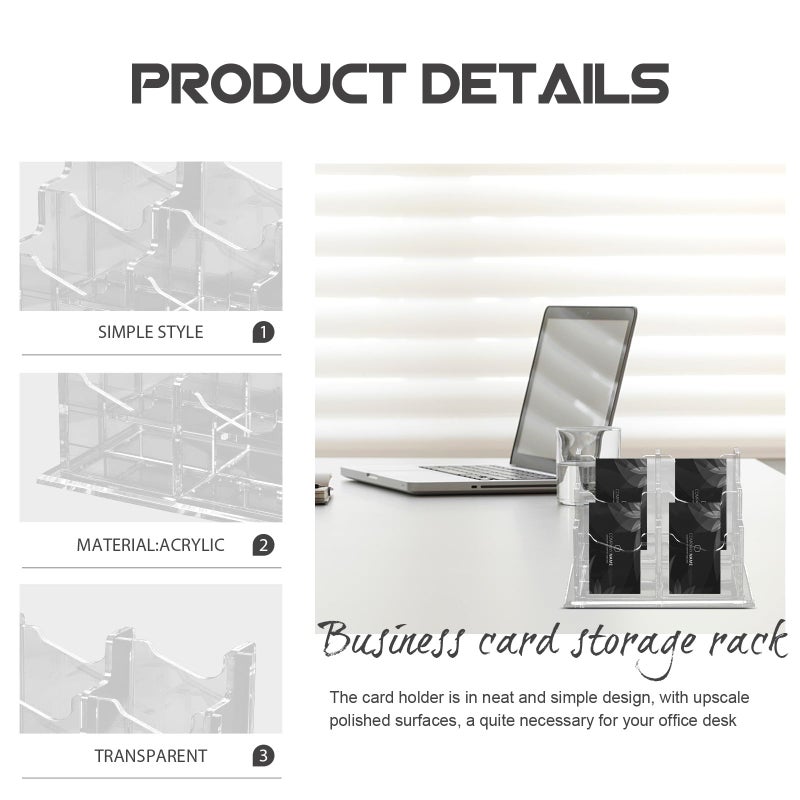 Double Layer 4 Grid Vertical Acrylic Business Card Holder Stand For Office Desk - Image 4