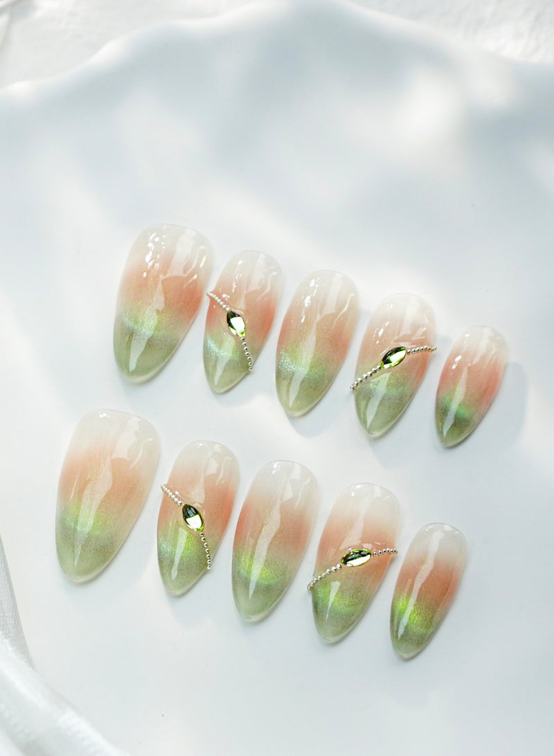 Artist Design/3D Desert Oasis (Handmade)/Press On nails/Luxury Hand Painted/Almond/10 PCS/s Size - Image 1