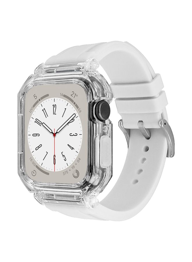 HuHa Protective Cover Crystal Clear Polycarbonate Case Silicone Watch Band For Apple Watch Series 9&8&7 41mm / SE 3&SE 2&6&SE&5&4 40mm / 3&2&1 38mm(White)