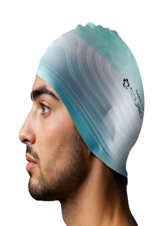Solpro Coral Bay Unisex Swimming Cap|for Men,Women,Boys,Girls,Athletes,Swimmers|for Training,Competition in Swimming Pool,Water Sport,Beach,Water Park & Activties|One Size Fits All(Ombre Green Grey) - Image 1