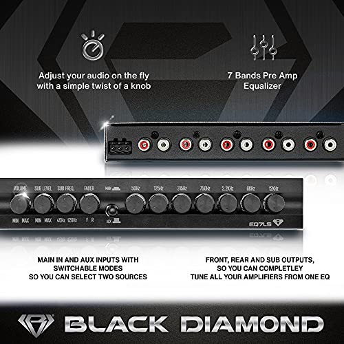 Black Diamond EQ7LS 7-Band Stereo Equalizer/Crossover Pre Amp Equalizer Car Audio EQ with Front Rear + Sub Output - Image 2