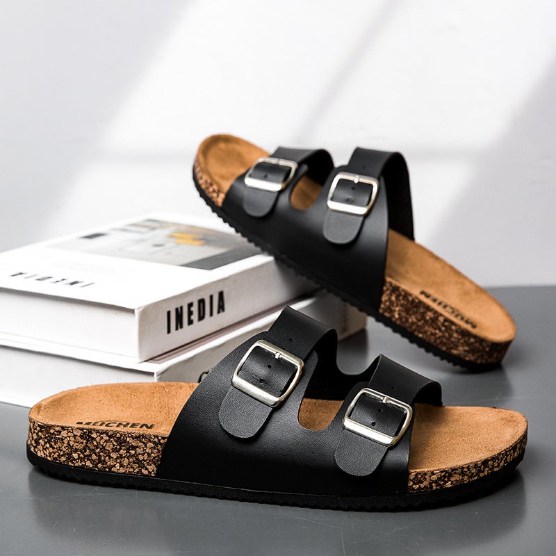 Summer Boken Slippers Outer Wear Double Buckle Open Toe Couple Sandals And Slippers Men'S One-Word Sandals And Slippers Slippers - Image 1