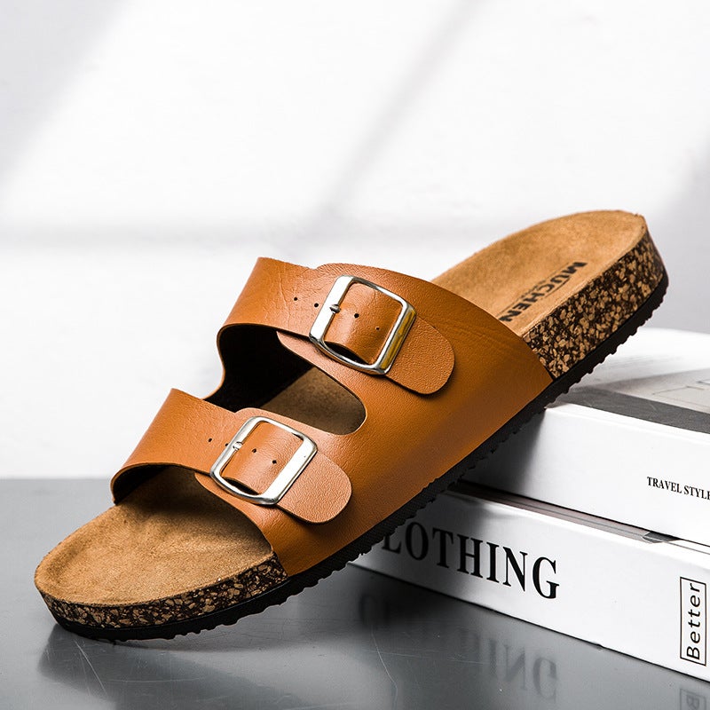 Summer Boken Slippers Outer Wear Double Buckle Open Toe Couple Sandals And Slippers Men'S One-Word Sandals And Slippers Slippers - Image 2
