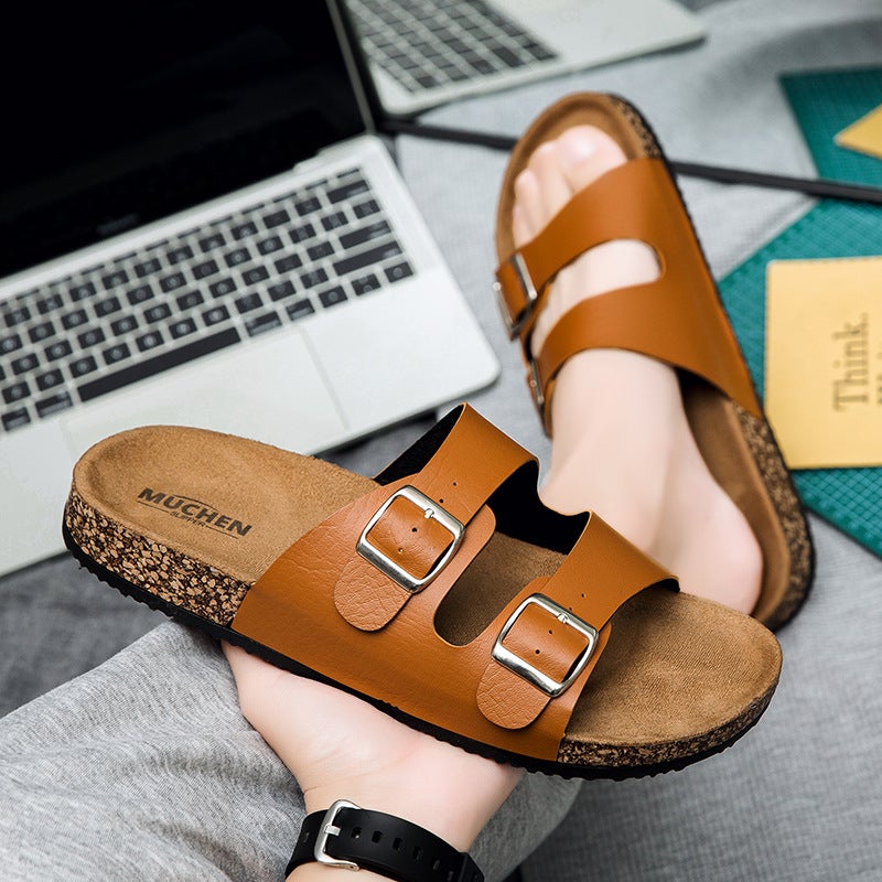 Summer Boken Slippers Outer Wear Double Buckle Open Toe Couple Sandals And Slippers Men'S One-Word Sandals And Slippers Slippers - Image 5