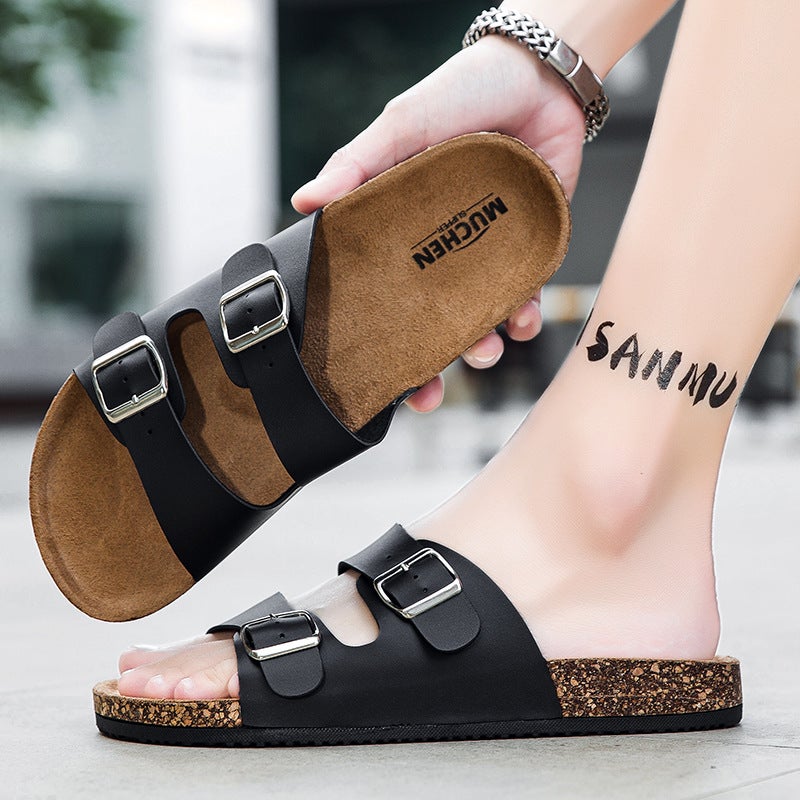 Summer Boken Slippers Outer Wear Double Buckle Open Toe Couple Sandals And Slippers Men'S One-Word Sandals And Slippers Slippers - Image 4