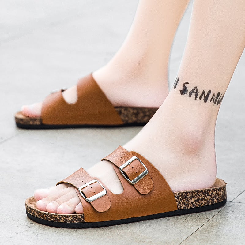 Summer Boken Slippers Outer Wear Double Buckle Open Toe Couple Sandals And Slippers Men'S One-Word Sandals And Slippers Slippers - Image 3