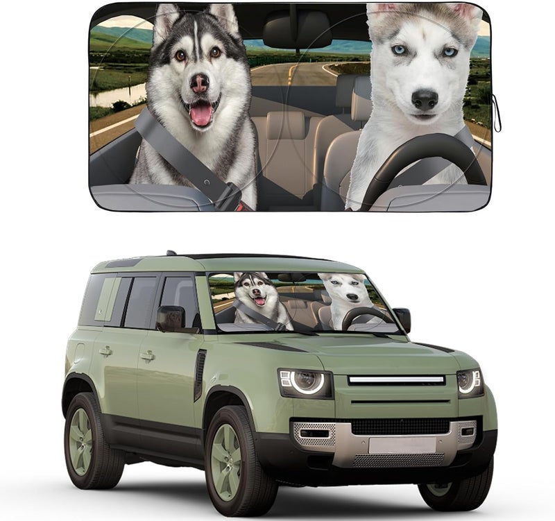 Güvenç Gven Windshield Sun Shade 2024 Newest Sunshade for Car Windshield Front Window Sun Visor Shades FUUNY Design Blocks UV Rays Sun Protection for Car Truck SUV Auto Accessories (Dogs, Large - Image 1