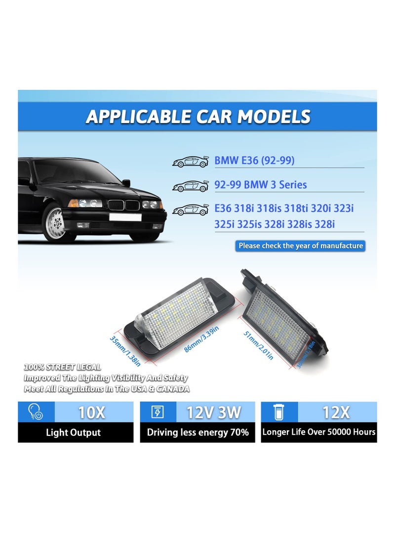 2 Pack Led License Plate Light Led Lamp Assembly Suitable for 1992-1999 BMW E36 318i 318is 318ti 320i 323i 325i 325is 328i 328is 328i, E36 Accessories (6000k Pure White) - Image 4