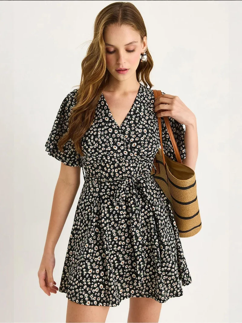 LUCCI Floral V-Neck Midi Dress with Split