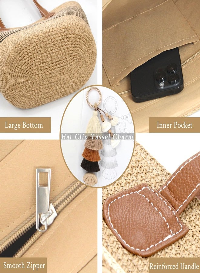 RUNROLE Straw Beach Tote Bag with Tassel Hat Clip for Travel, Large Lightweight Raffia Summer Hobo Shoulder Bag for Women - Image 5
