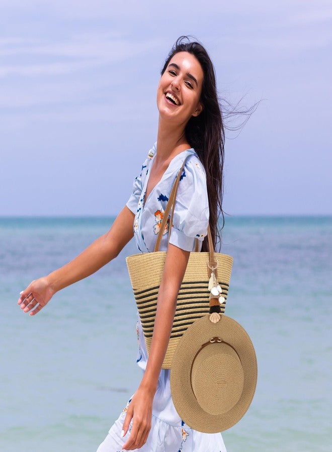 RUNROLE Straw Beach Tote Bag with Tassel Hat Clip for Travel, Large Lightweight Raffia Summer Hobo Shoulder Bag for Women - Image 2