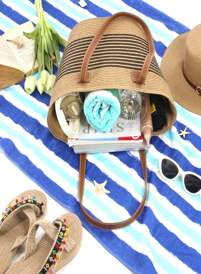 RUNROLE Straw Beach Tote Bag with Tassel Hat Clip for Travel, Large Lightweight Raffia Summer Hobo Shoulder Bag for Women - Image 4