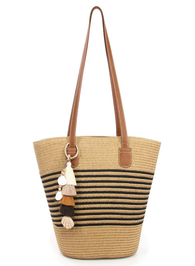 RUNROLE Straw Beach Tote Bag with Tassel Hat Clip for Travel, Large Lightweight Raffia Summer Hobo Shoulder Bag for Women - Image 1