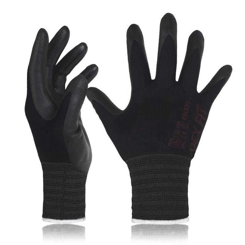DEX FIT Nitrile Work Gloves FN330, 1 Pair, 3D-Comfort Stretchy Fit, Firm Grip, Thin & Lightweight, Touch-Screen Compatible, Durable, Breathable & Cool, Machine Washable; Black S (7) - Image 1