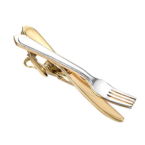 Yoursfs Fork and Knife Tie Clip for Men Double Color Tie Clips Personalized Cool Tie Bar - Image 1