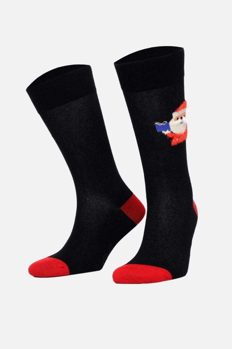 Aytuğ Men's Cotton Single Black New Year Themed Socks - A-49008-S2