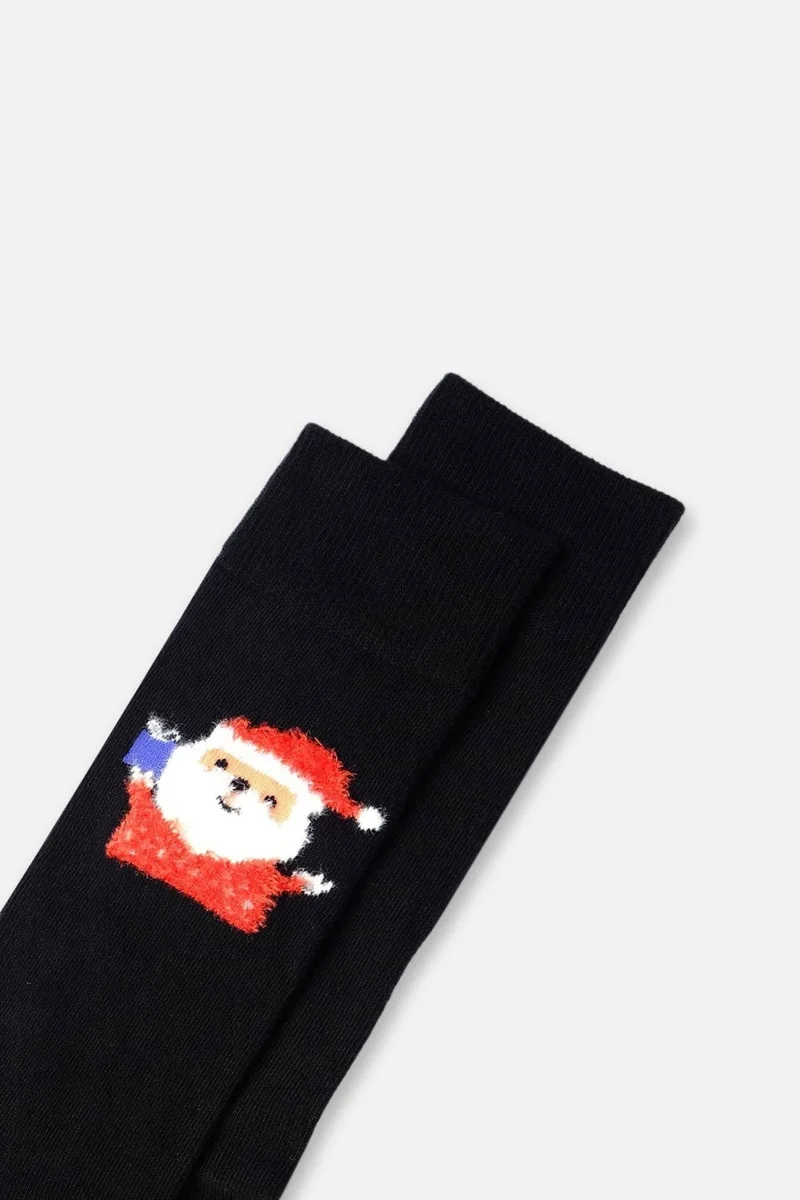 Aytuğ Men's Cotton Single Black New Year Themed Socks - A-49008-S2