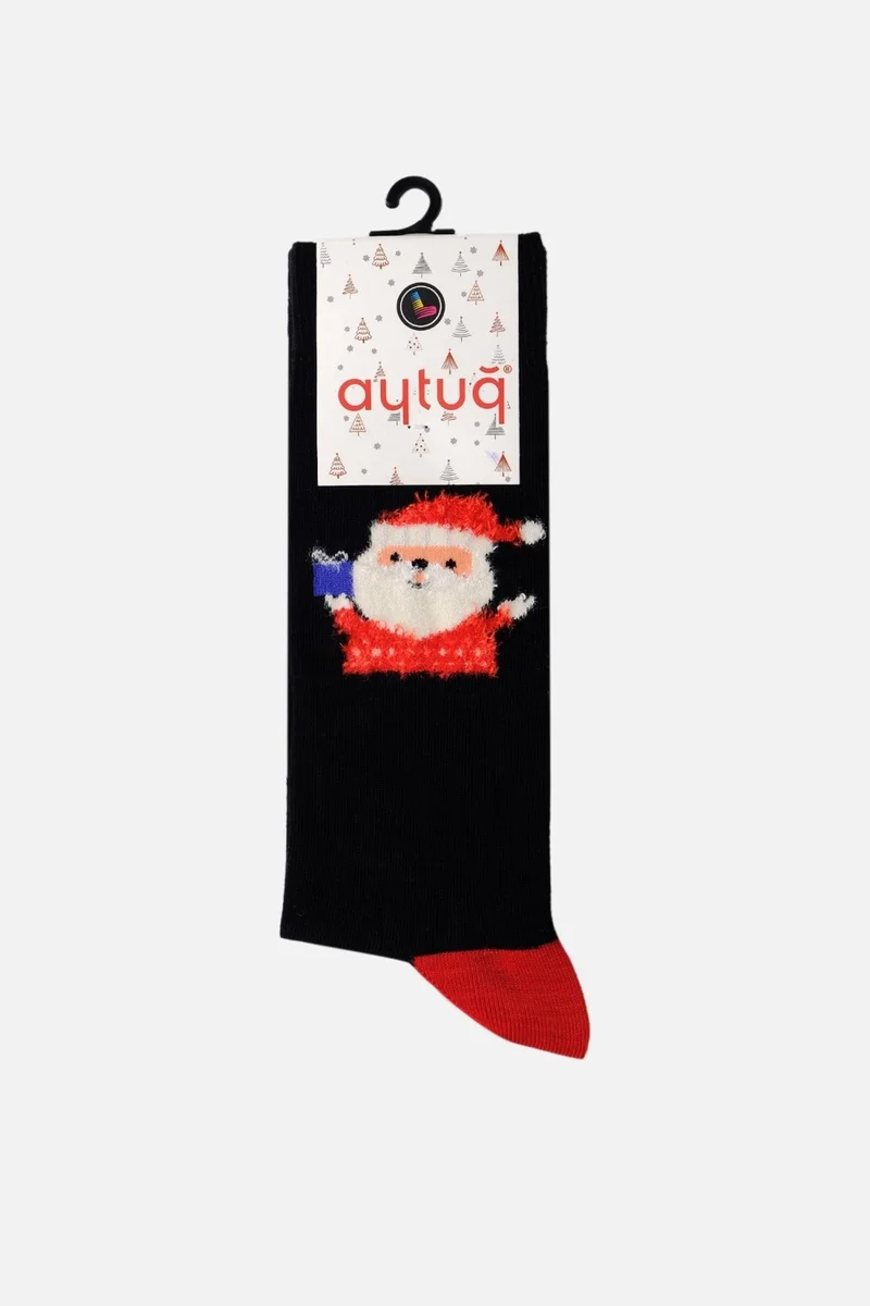 Aytuğ Men's Cotton Single Black New Year Themed Socks - A-49008-S2