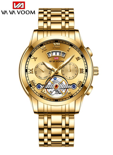 Men's Water Resistance Metal Analog Quartz Wrist Watch - Gold