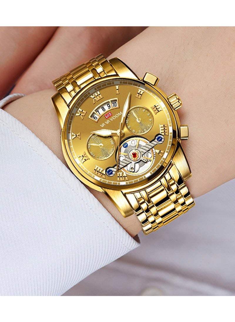 VA VA VOOM - Men's Water Resistance Metal Analog Quartz Wrist Watch - Gold - Image 1
