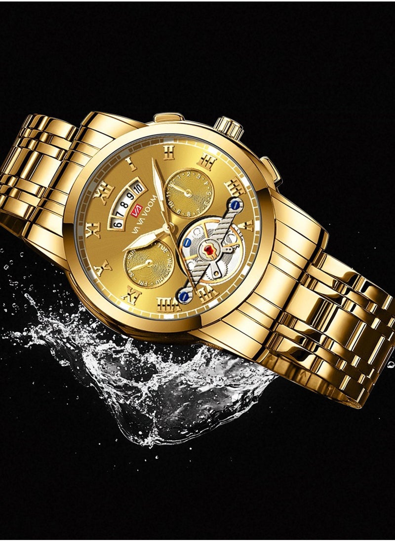VA VA VOOM - Men's Water Resistance Metal Analog Quartz Wrist Watch - Gold - Image 1