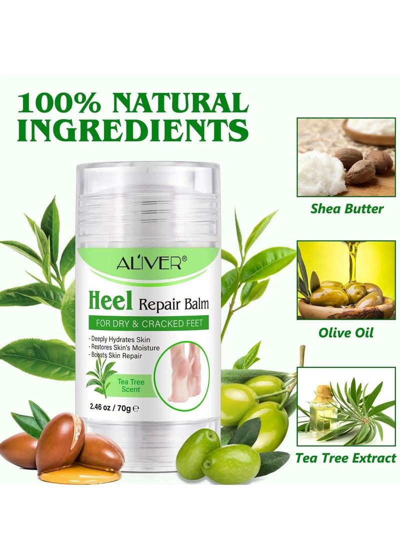 ALIVER 70g Cracked Heel Repair Balm Tea Tree Extract Foot Cream for Cracked Heels and Dry Skin Cracked Heel Repair Balm with Shea Butter & Olive Oil Hydrates and Softens Dry Feet  - Image 2