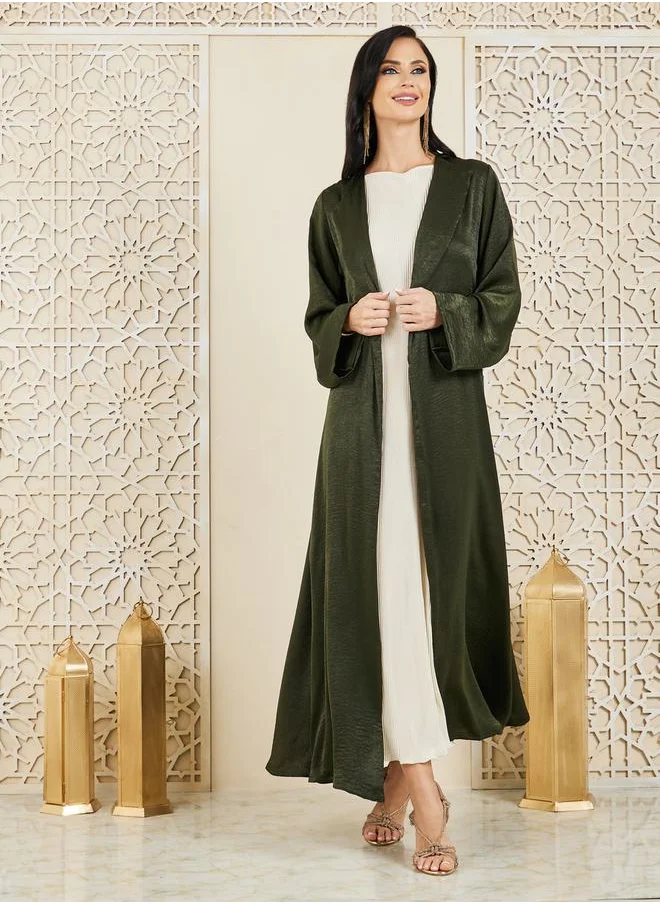 ستايلي Lapel Collar Abaya in Hammered Satin