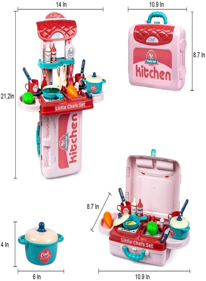 Shivaaro Portable 3-in-1 Suitcase Kitchen Set for Kids Kitchen with Toy Pots Pans Dishes Foods Cooking Play Set Toys for Kids Girls Carry Case Kitchen Set for Girls - Image 3