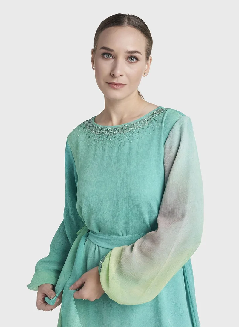 كشخة Parrot Green Solid Solid Poly Chiffon Maxi Dress (VDX17)