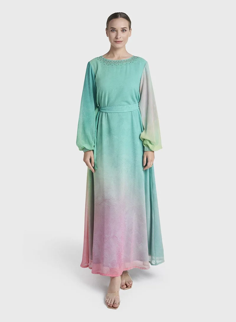 كشخة Parrot Green Solid Solid Poly Chiffon Maxi Dress (VDX17)