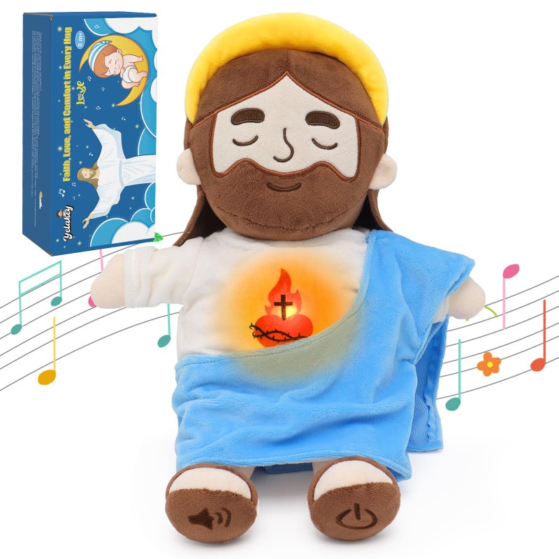 Yelakey Soothing Jesus Plush Toys with Light Sound 15 Jesus Stuffed Breathing Plushy Doll Christian Catholic Religious Plushie Christmas Easter Gifts for Kids Baby Blue - Image 2