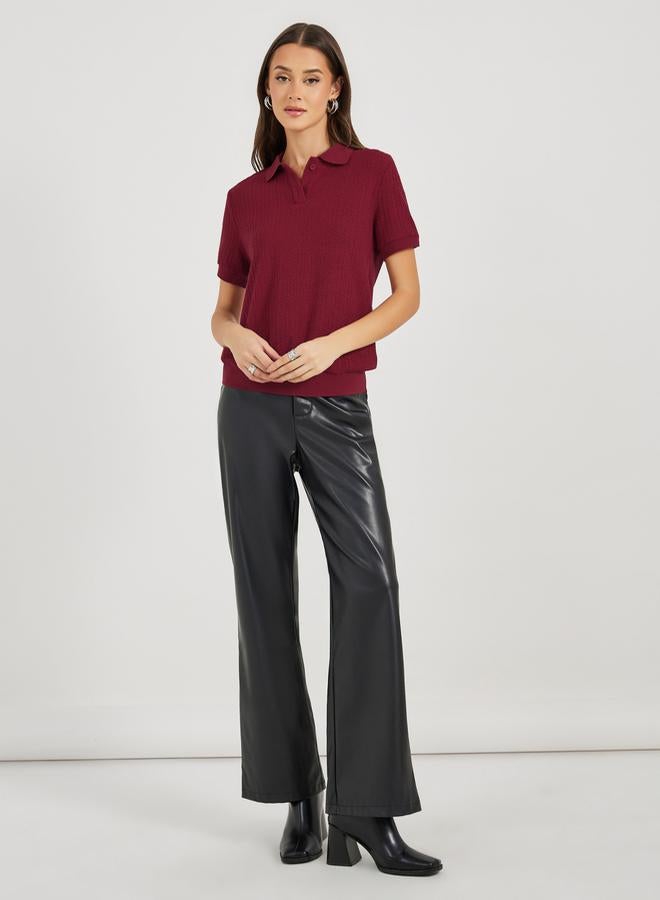 Styli Pointelle Collared Knit Top - Image 2