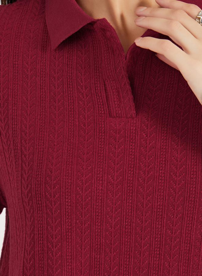 Styli Pointelle Collared Knit Top - Image 4