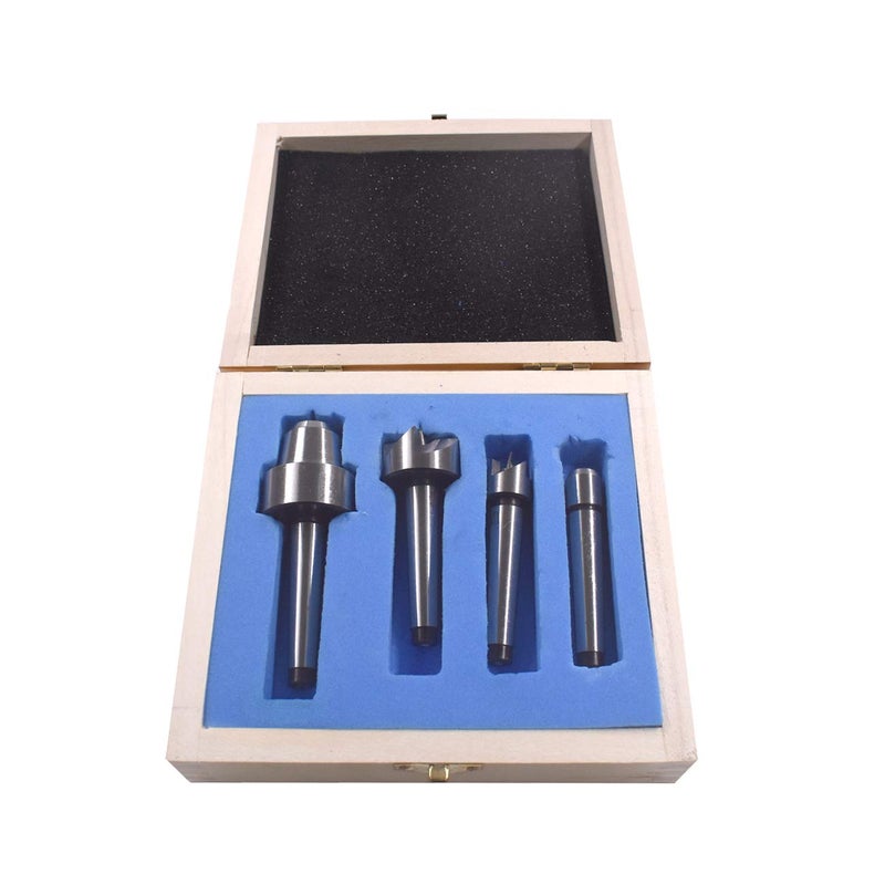 HGC 4 Pcs MT1 Steel Wood Lathe Live Center Drive Spur Cup Arbor with Wood Case - Image 1