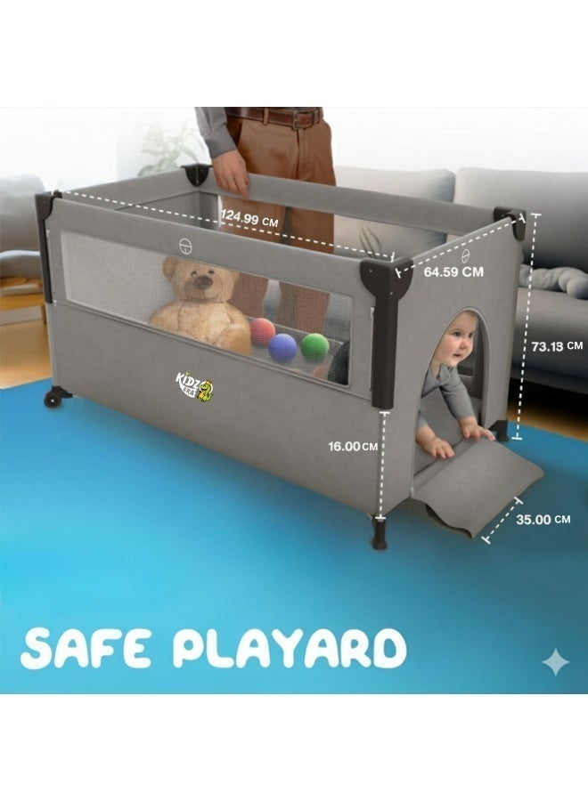 kidz Era 2 in 1 Portable Baby Bed and Playpen - Use as a baby bed next to the mother's bed, supported by a movable opening and a safe fastening system (Co-Sleeper) + a wide playpen, 360° ventilation mesh, with front wheels for easy movement inside the house - Fully foldable for easy travel and mobility - Image 5