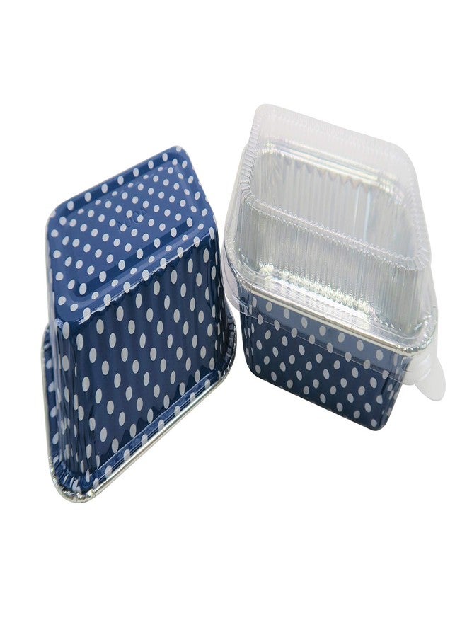 KitchenDance.com KitchenDance Disposable Aluminum Mini Loaf Pans - 6 Ounces Rectangular Individual Sized Loaf Pans, Aluminum Foil Baking Pans perfect for Cakes, Cobblers - #4004, (Blue Polka Dot- With Lids, 50) - Image 3