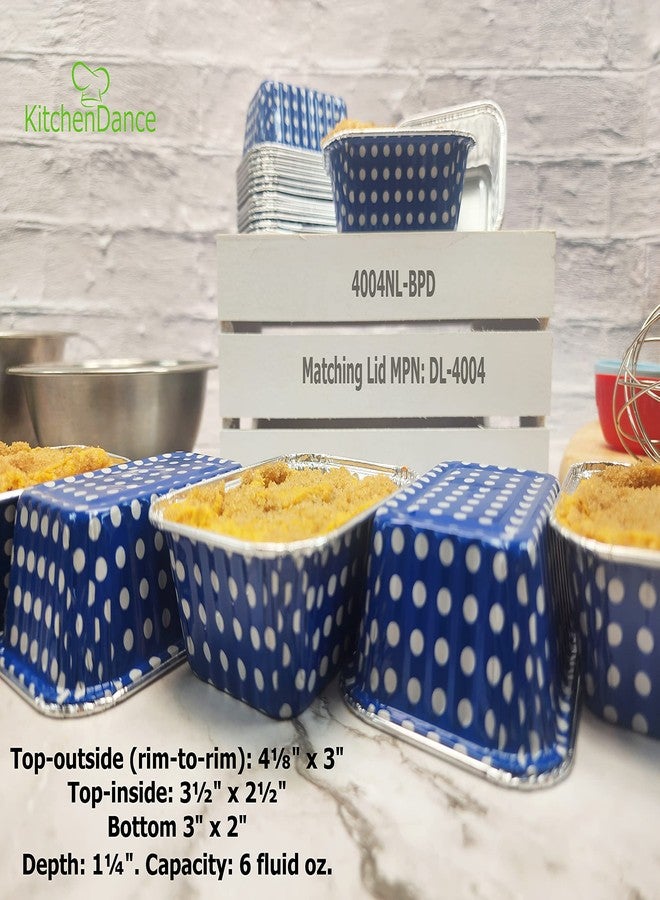 KitchenDance.com KitchenDance Disposable Aluminum Mini Loaf Pans - 6 Ounces Rectangular Individual Sized Loaf Pans, Aluminum Foil Baking Pans perfect for Cakes, Cobblers - #4004, (Blue Polka Dot- With Lids, 50) - Image 4
