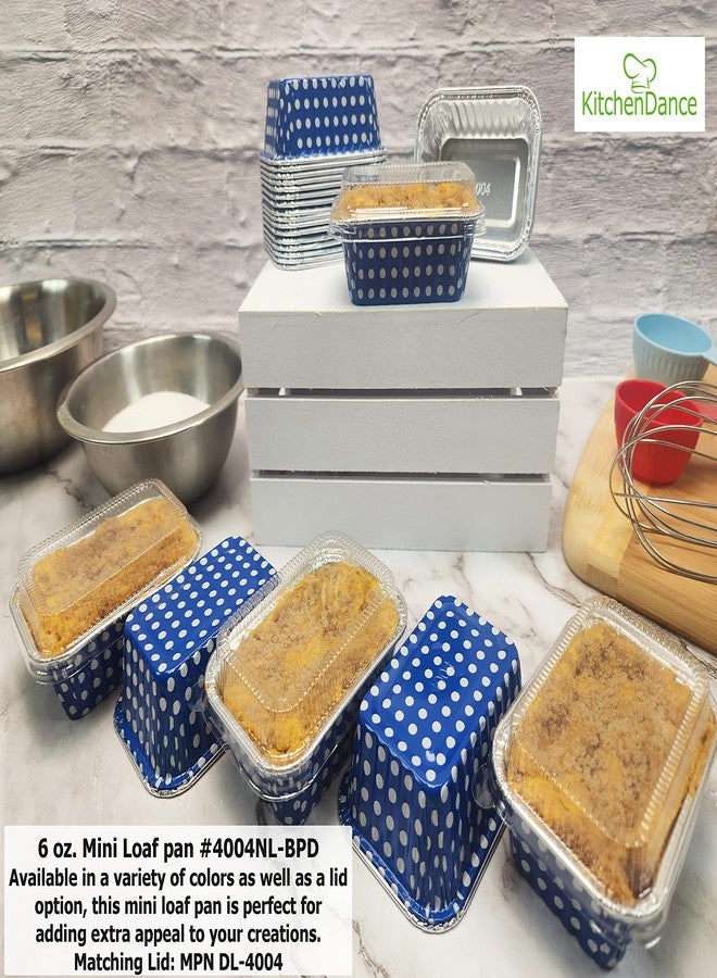 KitchenDance.com KitchenDance Disposable Aluminum Mini Loaf Pans - 6 Ounces Rectangular Individual Sized Loaf Pans, Aluminum Foil Baking Pans perfect for Cakes, Cobblers - #4004, (Blue Polka Dot- With Lids, 50) - Image 5